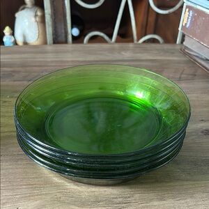 Set of 4 deep soup plates, green, Duralex, Vintage, 70s